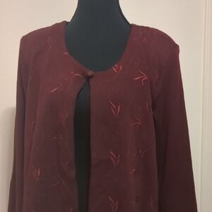 Coldwater Creek Burgundy Embroidered Button Front Cardigan Jacket PM